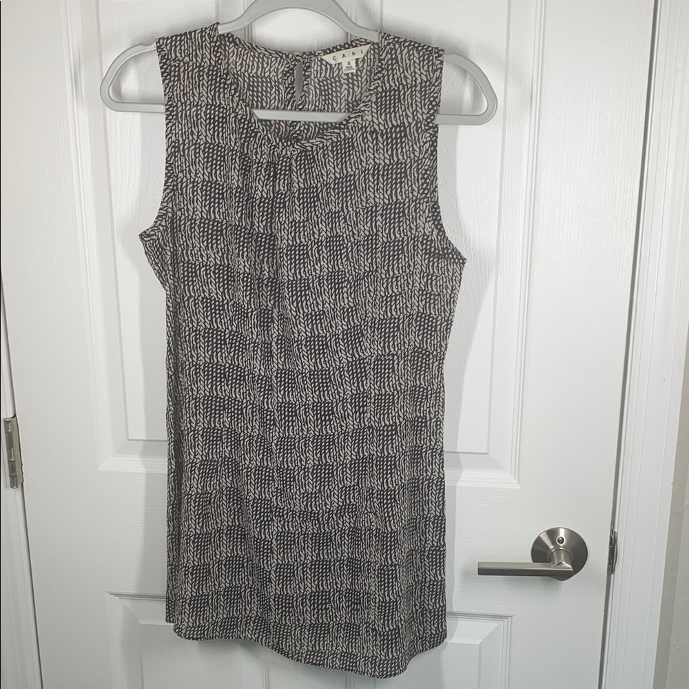 Cabi Chloe ivory and black sleeveless sheer blouse size small